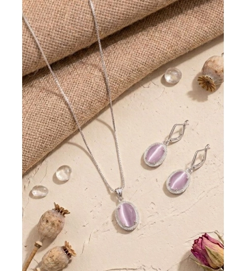 Generic Women's Brass Silver Plated Pendant Set (Pink)
