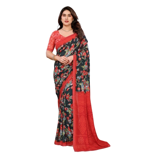 Generic Women's Georgette Printed Saree With Unstitched Blouse 5.5Mtr (Green)