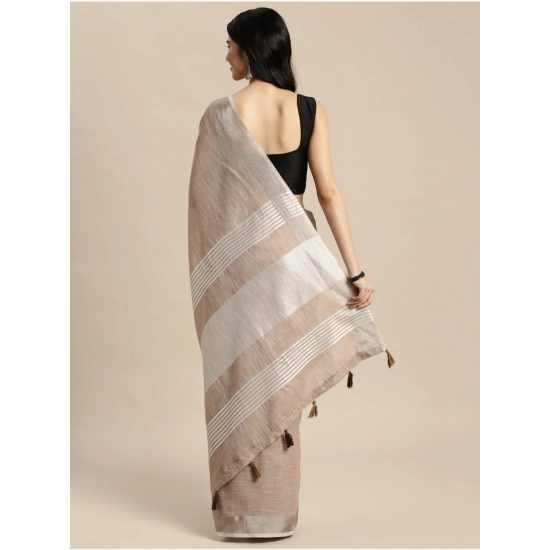 Generic Women's Linen Cotton Printed Saree With Unstitched Blouse 5.5Mtr (Beige)