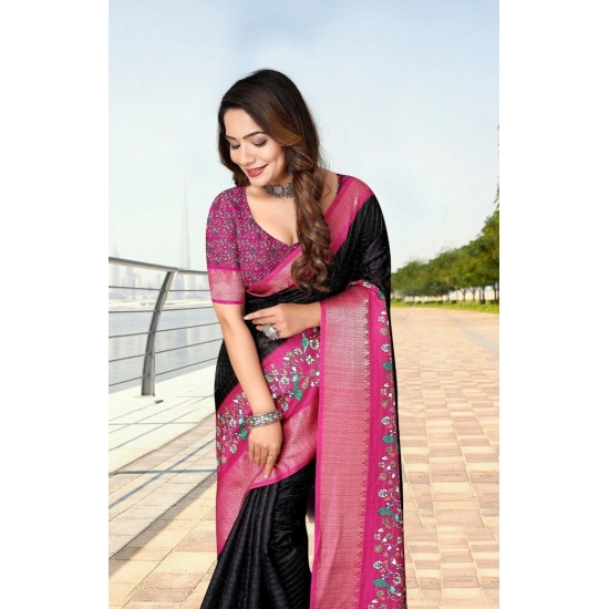 Generic Women's Cotton Silk Printed Saree With Unstitched Blouse 5.5Mtr (Black-Pink) Generic Women's Cotton Silk Printed Saree With Unstitched Blouse 5.5Mtr (Black-Pink)