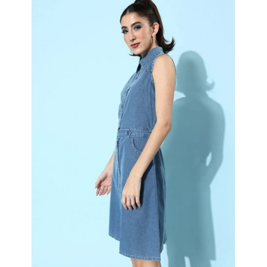 Generic Women's Denim Solid Sleeveless Dress (Blue) Generic Women's Denim Solid Sleeveless Dress (Blue)