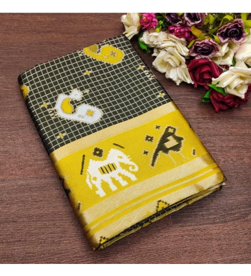 Generic Women's Soft Litchi Silk Jacquard Work Saree With Unstitched Blouse 5.5Mtr (Black)