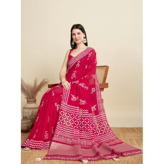 Generic Women's Semi Cotton Printed Saree With Unstitched Blouse 5.5Mtr (Red) Generic Women's Semi Cotton Printed Saree With Unstitched Blouse 5.5Mtr (Red)