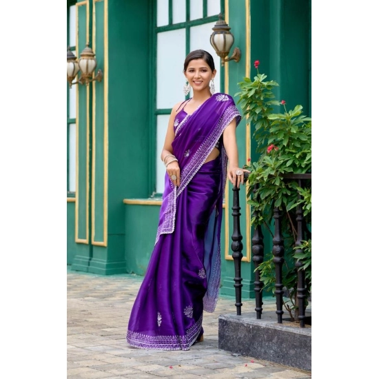 Generic Women's Faux Shimmer Floral Embroidery Ready to wear Saree With Unstitched Blouse 5.5Mtr (Purple) Generic Women's Faux Shimmer Floral Embroidery Ready to wear Saree With Unstitched Blouse 5.5Mtr (Purple)