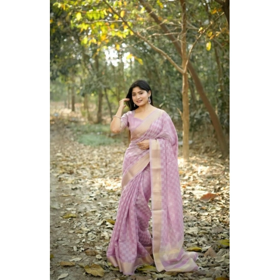 Generic Women's Silk_Blend Checked Saree With Unstitched Blouse 5.5Mtr (Lavender) Generic Women's Silk_Blend Checked Saree With Unstitched Blouse 5.5Mtr (Lavender)