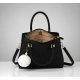 Women's PU Leather Solid Shoulder Zipper Handbag (Black)