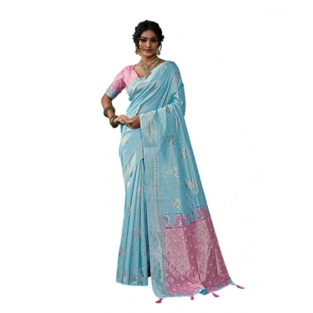 Generic Women's Linen Cotton Printed Saree With Unstitched Blouse 5.5Mtr (Sky Blue) Generic Women's Linen Cotton Printed Saree With Unstitched Blouse 5.5Mtr (Sky Blue)
