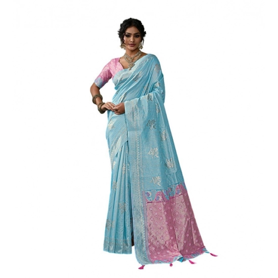 Generic Women's Linen Cotton Printed Saree With Unstitched Blouse 5.5Mtr (Sky Blue) Generic Women's Linen Cotton Printed Saree With Unstitched Blouse 5.5Mtr (Sky Blue)