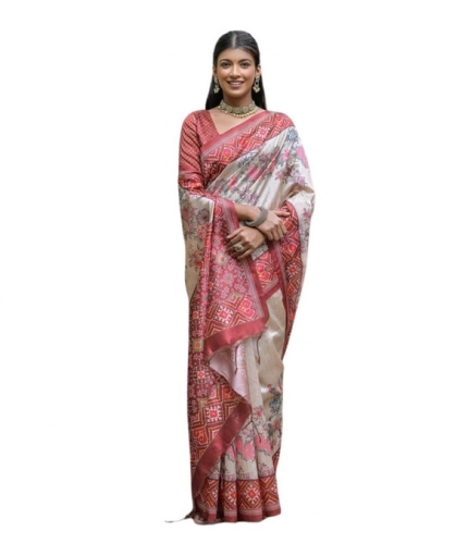 Generic Women's Faux_Tussar Floral Jal With Patola Print Saree With Unstitched Blouse 5.5Mtr (Maroon)