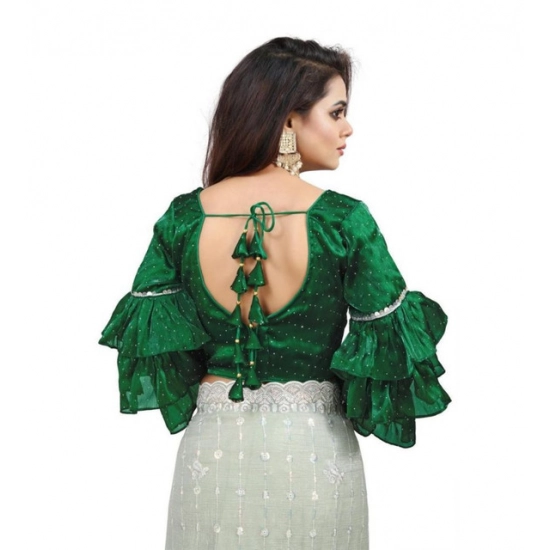Generic Women's Organza Solid V Neck Layered Ruffle Sleeve Readymade Blouse (Green Free Size , up to 38–40 Bust)-PID65850 Generic Women's Organza Solid V Neck Layered Ruffle Sleeve Readymade Blouse (Green Free Size , up to 38–40 Bust)-PID65850