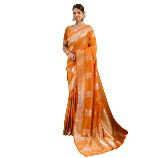 Generic Women's Silk Blend Printed Saree With Unstitched Blouse 5.5Mtr (Orange) Generic Women's Silk Blend Printed Saree With Unstitched Blouse 5.5Mtr (Orange)