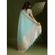 Generic Women's Tissue Checks_With_Buttis Saree With Unstitched Blouse 5.5Mtr (Aqua_Blue)