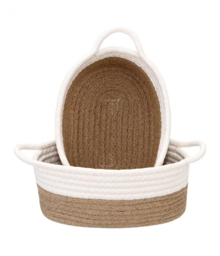 Generic Cotton White Basket 2 Pcs Storage Basket For Clothes (Beige-White)