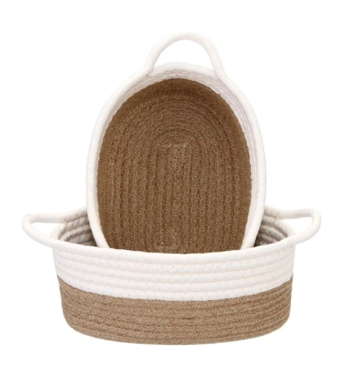 Generic Cotton White Basket 2 Pcs Storage Basket For Clothes (Beige-White)
