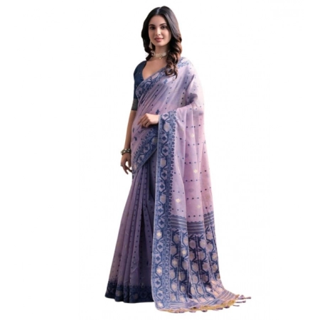 Generic Women's Blended_Cotton Woven Saree With Unstitched Blouse 5.5Mtr (Lavender) Generic Women's Blended_Cotton Woven Saree With Unstitched Blouse 5.5Mtr (Lavender)