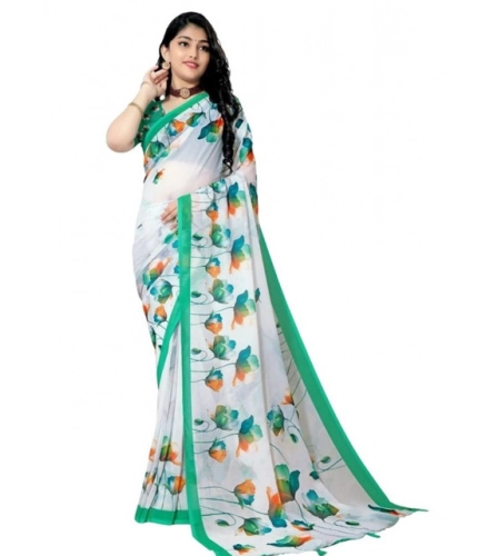 Generic Women's Georgette Floral Printed Saree With Unstitched Blouse 5.5Mtr (Green)