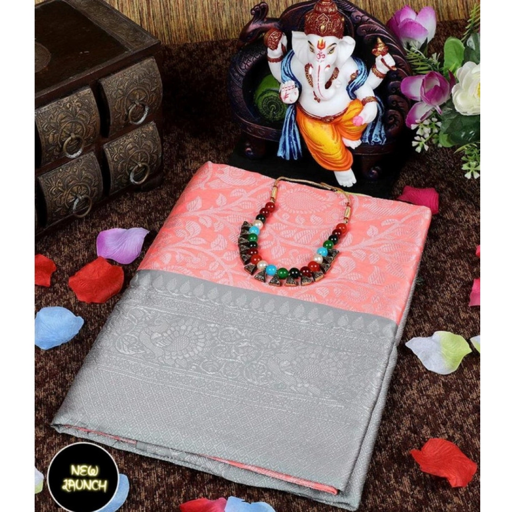 Generic Women's Soft Litchi Silk Jacquard Work Saree With Unstitched Blouse 5.5Mtr (Orange) Generic Women's Soft Litchi Silk Jacquard Work Saree With Unstitched Blouse 5.5Mtr (Orange)