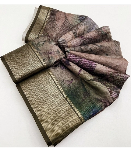 Generic Women's Cotton Silk Printed Saree With Unstitched Blouse 5.5Mtr (Multicolor)