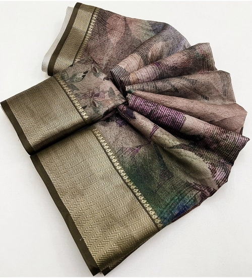 Generic Women's Cotton Silk Printed Saree With Unstitched Blouse 5.5Mtr (Multicolor)