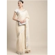 Generic Women's Linen Cotton Printed Saree With Unstitched Blouse 5.5Mtr (Cream)