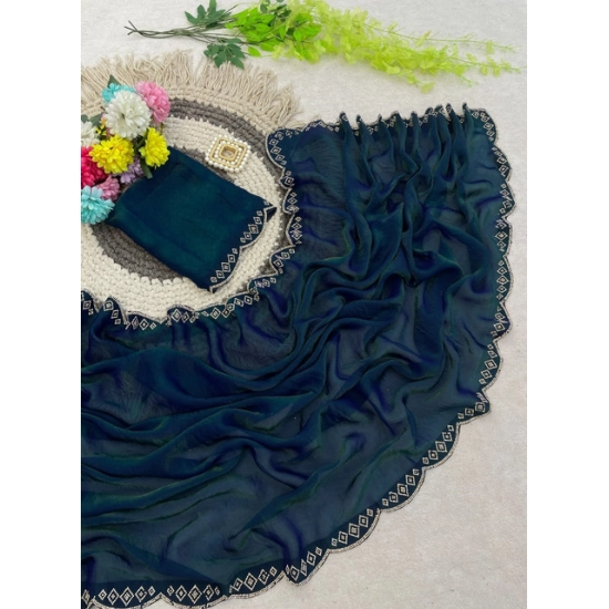 Generic Women's Satin Embellished Saree With Unstitched Blouse 5.5Mtr (Bottle Green) Generic Women's Satin Embellished Saree With Unstitched Blouse 5.5Mtr (Bottle Green)