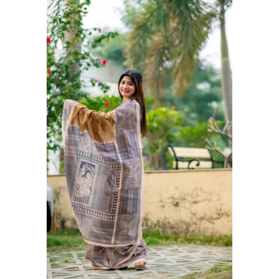 Generic Women's Faux_Tussar Geometric_Print Saree With Unstitched Blouse 5.5Mtr (Mustard) Generic Women's Faux_Tussar Geometric_Print Saree With Unstitched Blouse 5.5Mtr (Mustard)