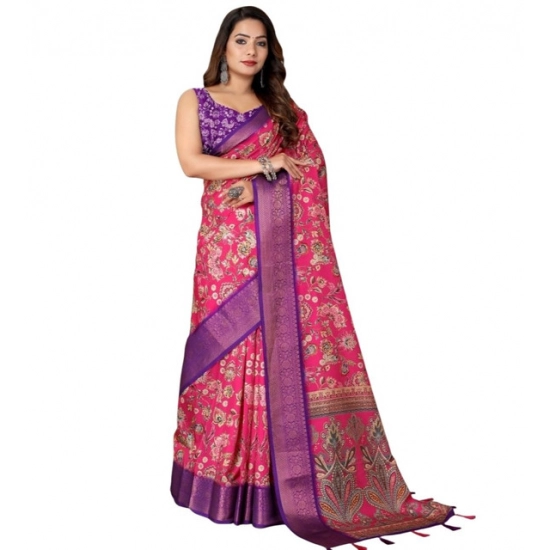 Generic Women's Cotton Silk Floral Printed Saree With Unstitched Blouse 5.5Mtr (Pink-Purple) Generic Women's Cotton Silk Floral Printed Saree With Unstitched Blouse 5.5Mtr (Pink-Purple)