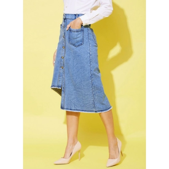 Generic Women's Denim Hi Lo Buttoned Skirt (Blue)