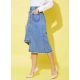 Generic Women's Denim Hi Lo Buttoned Skirt (Blue)