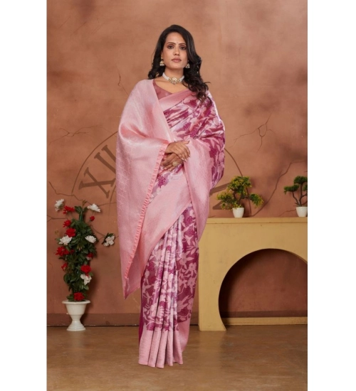 Generic Women's Banarasi Silk Jaquard Woven Saree With Unstitched Blouse 5.5Mtr (Pink)