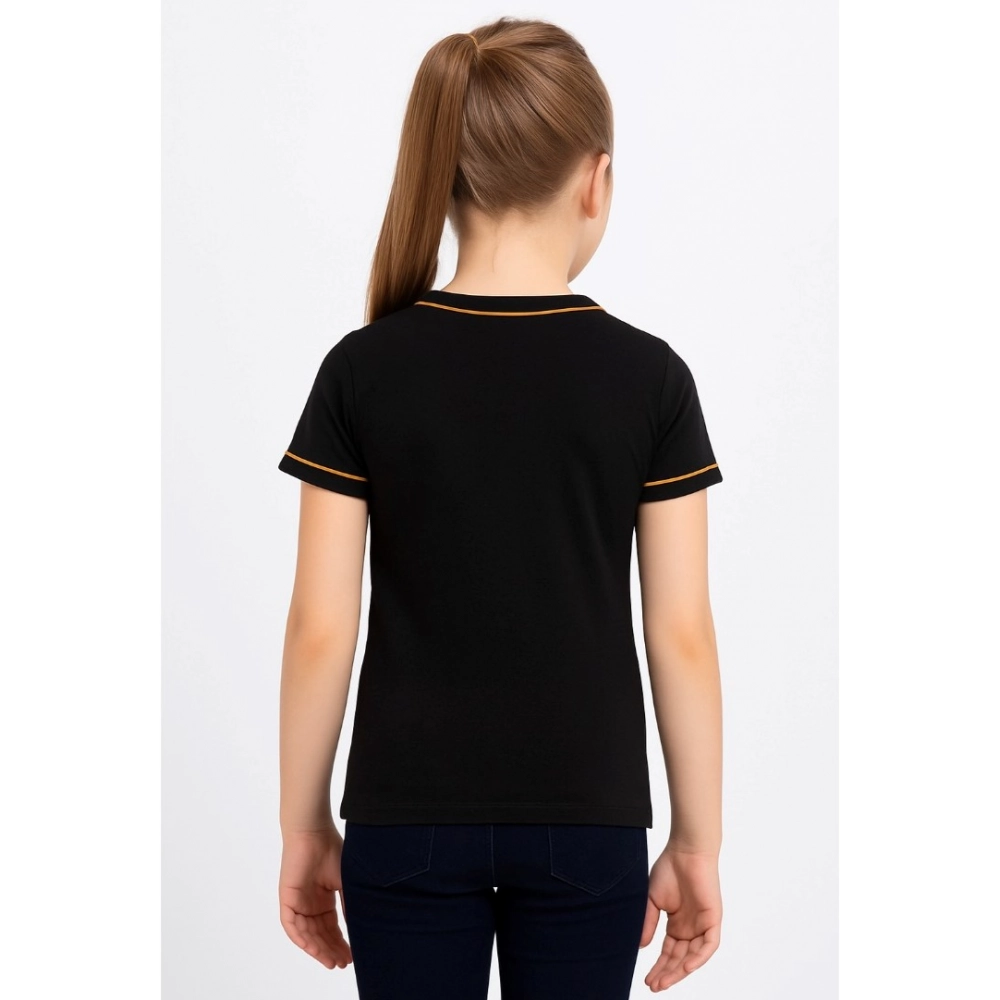 Generic Girl's Cotton Printeded Round Neck T-Shirt (Black) Generic Girl's Cotton Printeded Round Neck T-Shirt (Black)