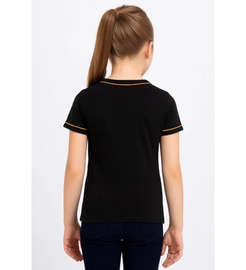 Generic Girl's Cotton Printeded Round Neck T-Shirt (Black)