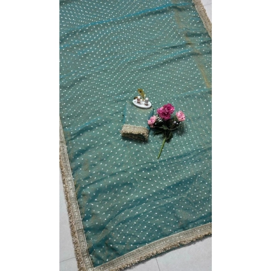 Generic Women's Silk Embellished Saree With Unstitched Blouse 5.5Mtr (Green)