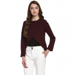 Generic Women's Polyester Diagonal Cut Long Sleeves Blazer (Maroon)