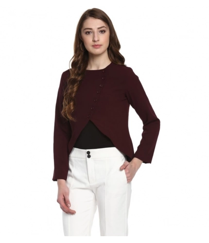 Generic Women's Polyester Diagonal Cut Long Sleeves Blazer (Maroon)
