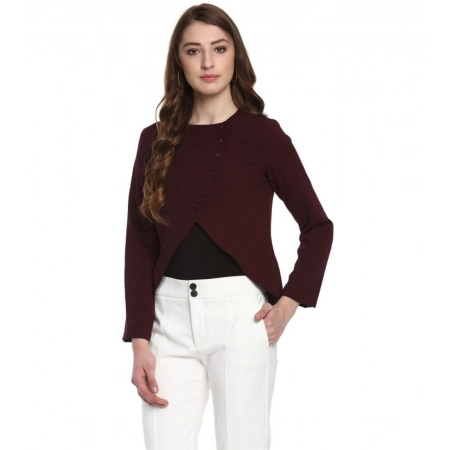 Generic Women's Polyester Diagonal Cut Long Sleeves Blazer (Maroon)