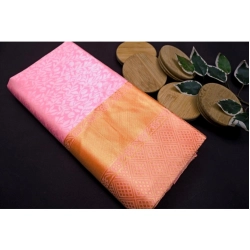 Generic Women's Soft Litchi Silk Jacquard Work Saree With Unstitched Blouse 5.5Mtr (Pink)