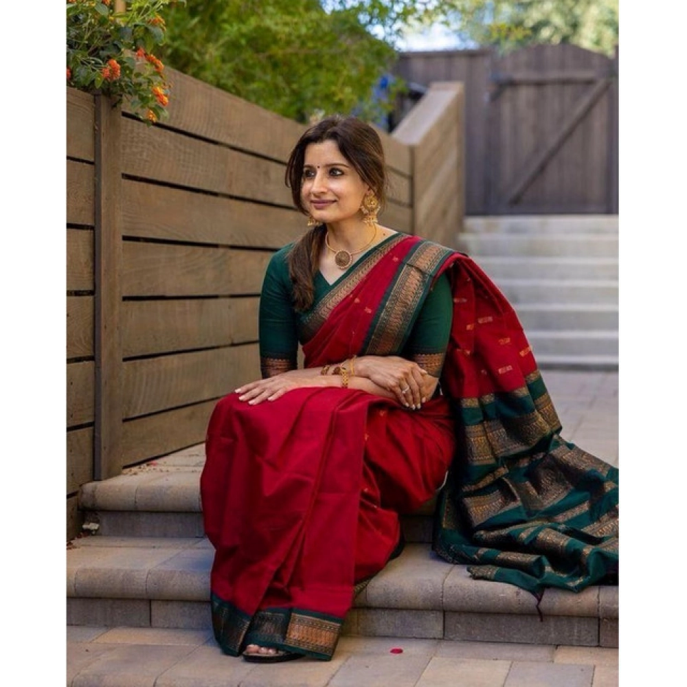 Generic Women's Soft Litchi Silk Jacquard Work Saree With Unstitched Blouse 5.5Mtr (Red) Generic Women's Soft Litchi Silk Jacquard Work Saree With Unstitched Blouse 5.5Mtr (Red)