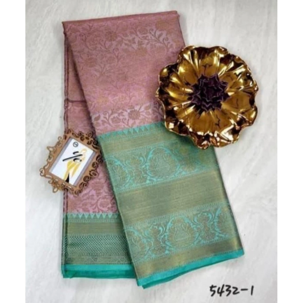 Generic Women's Soft Litchi Silk Jacquard Work Saree With Unstitched Blouse 5.5Mtr (Light Pink)