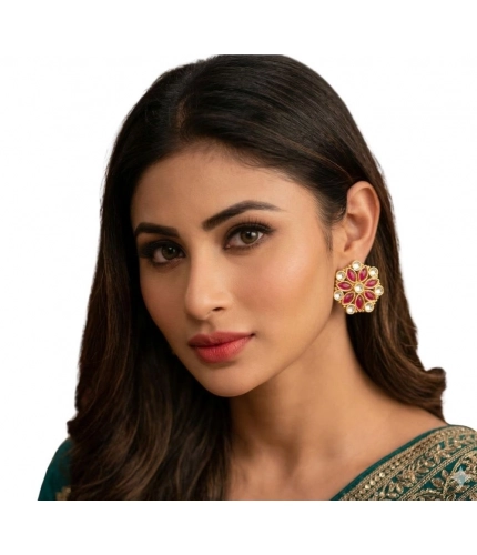 Generic Women's Zinc Alloy Gold Plated Stud Earrings (Multicolor)