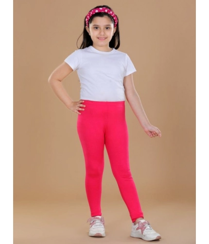 Generic Girl's Cotton Lycra Solid Elasticated Leggings (Dark Pink)