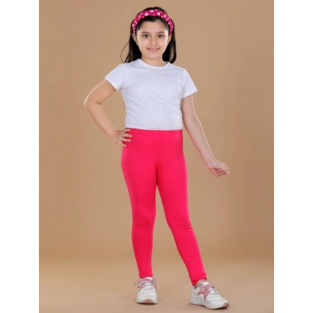 Generic Girl's Cotton Lycra Solid Elasticated Leggings (Dark Pink)
