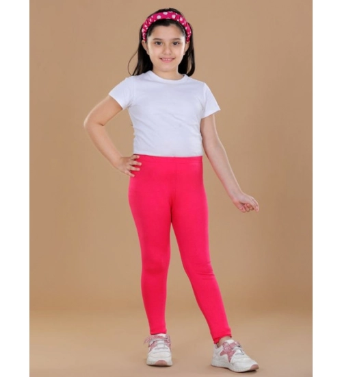 Generic Girl's Cotton Lycra Solid Elasticated Leggings (Dark Pink)