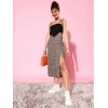Generic Women's Polyester Floral Side Zip Skirt (Grey - Coral)