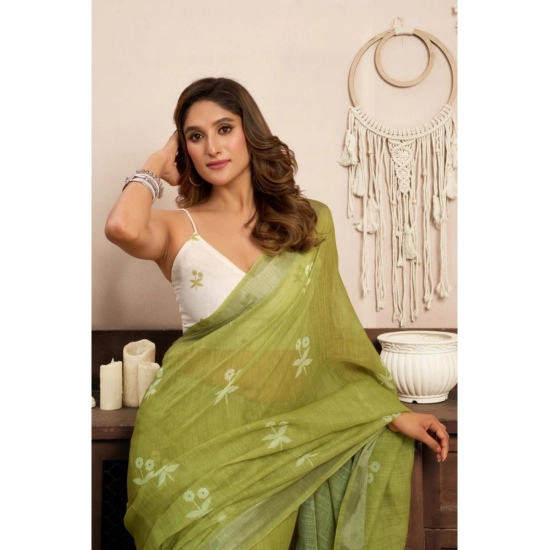 Generic Women's Linen Cotton Printed Ready To Wear Saree With Unstitched Blouse 5.5 Mtr (Light_Green) Generic Women's Linen Cotton Printed Ready To Wear Saree With Unstitched Blouse 5.5 Mtr (Light_Green)