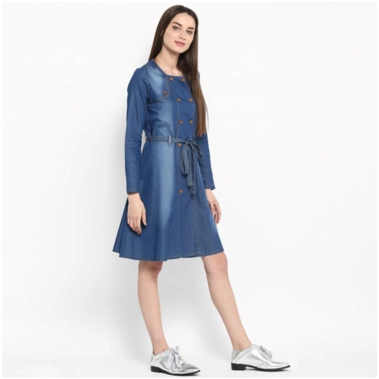 Generic Women's Denim Washed Regular Sleeves Dress (Blue) Generic Women's Denim Washed Regular Sleeves Dress (Blue)