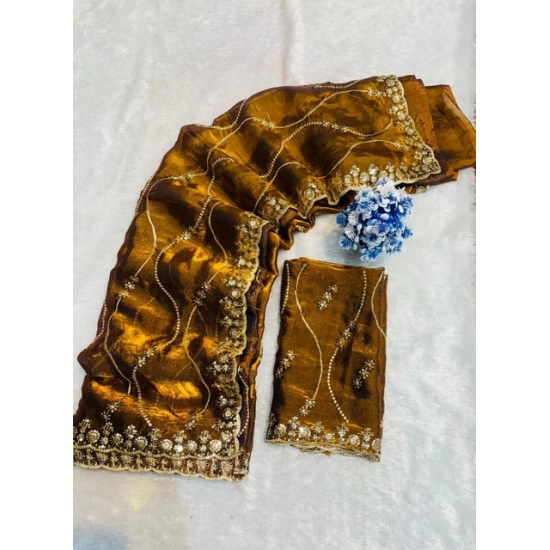 Generic Women's Slik Embellished Saree With Unstitched Blouse 5.5Mtr (Yellow)