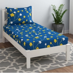 Generic Microfiber Floral Printed Single Bedsheet with 1 Pillow Cover (Blue)