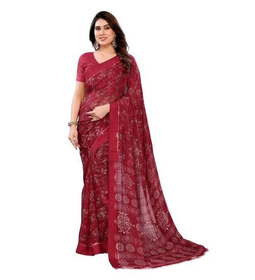 Generic Women's Georgette Printed Saree With Unstitched Blouse 5.5Mtr (Red)