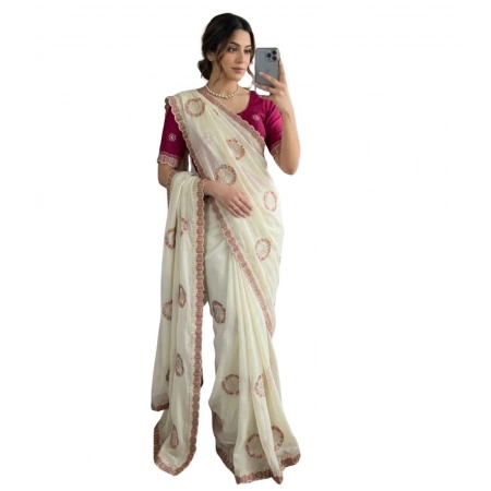 Generic Women's Star Georgette Embroidered Saree With Unstitched Blouse 5.5Mtr (Cream) Generic Women's Star Georgette Embroidered Saree With Unstitched Blouse 5.5Mtr (Cream)